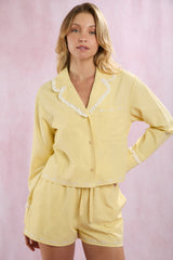 Yellow Seersucker pajamas with bow detail