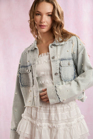 Pearl embellished denim jacket