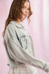 Pearl embellished denim jacket