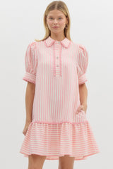 Link pink stripe ruffle dress