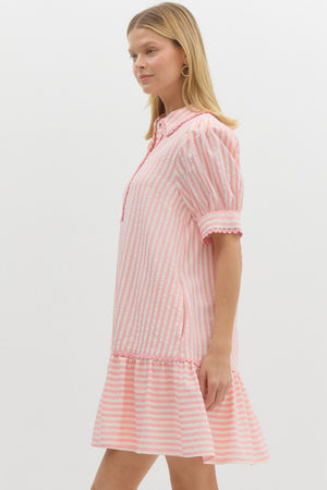 Link pink stripe ruffle dress