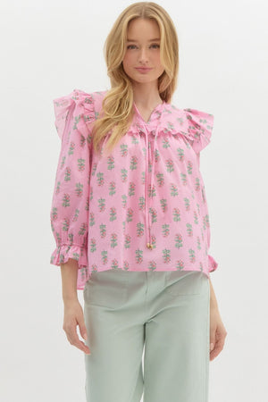 Pink floral ruffle top