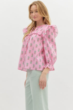 Pink floral ruffle top