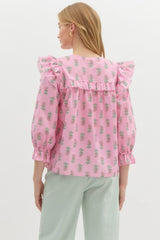 Pink floral ruffle top