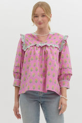 Pink floral ruffle top-Plus only