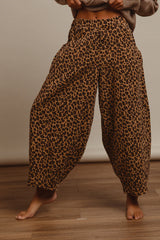 Washed leopard denim mid rise pants