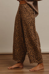 Washed leopard denim mid rise pants