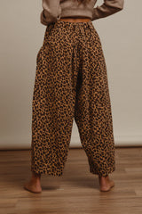 Washed leopard denim mid rise pants