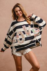 LOVE patchwork loose fit stripe top