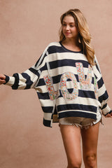 LOVE patchwork loose fit stripe top