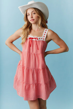 Gingham Lace Trim Dress