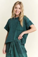 MineralWash Multi pockets Wide Leg Terry Pants With Matching Top