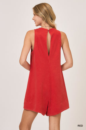 Red open back romper