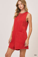 Red open back romper