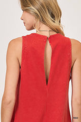 Red open back romper