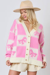 3d Bow & Square Pattern Oversized Cardigan