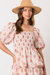 Bow & Rose Printed Puff Sleeve Tiered Midi Dress