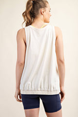 COTTON LYCRA OVERSIZED SLEEVELESS TOP: Bone