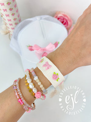 Roses and Bow Coquette Embroidered Bracelet