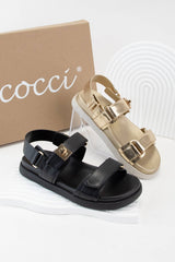 COBBER TRENDY GOLDEN BUCKLE STRAP SPORT SANDAL: GOLD