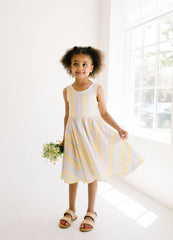 Tank Dress in Pastel Stripe- girls pocket twirl dress