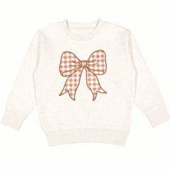 Gingham Bow Patch Sweatshirt - Natural - Girls Clothes: 10