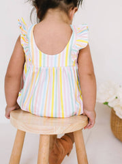 Amelia Romper in Pastel Stripe- Baby Girl Bubble