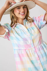 Pastel Checker Poplin Shirt Dress