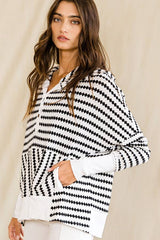 Oversize Stripe Button Up Hoodie Top