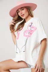 Sequin Flamingo Embroidery Tee