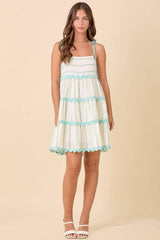 Floral Stripe Mini Dress With Ric Rac Trim