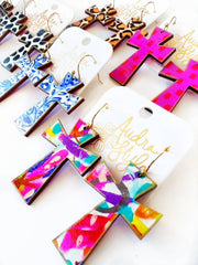 Cross Dangle Earring- Abstract Print-Religious