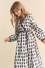 Spots Pattern Wavey Trim Midi Dress