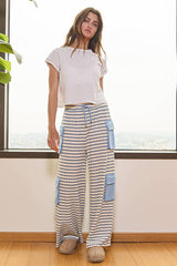 Stripe Print Cargo Pocket Wide-leg Pants