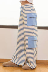 Stripe Print Cargo Pocket Wide-leg Pants