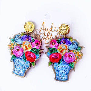 Colorful Bouquet Dangle Earring Flower Chinoiserie Spring Summer