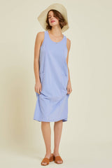 WASHED SLEEVELESS CASUAL DRESS: PERIWINKLE