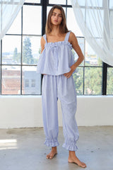 Check Print Ruffled Pajama Tank Top & Pants Sets