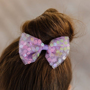 Lavender Confetti Flower Bow Clip - Kids Easter Hair Clip