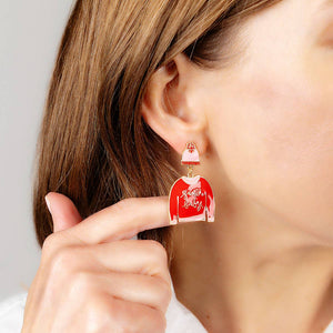 Santa Baby Sweater Enamel Earrings in Red & Pink