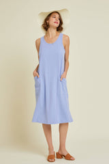 WASHED SLEEVELESS CASUAL DRESS: PERIWINKLE