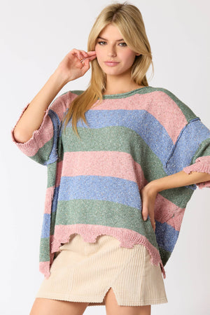 Multi Color Stripe Short Sleeve Sweater