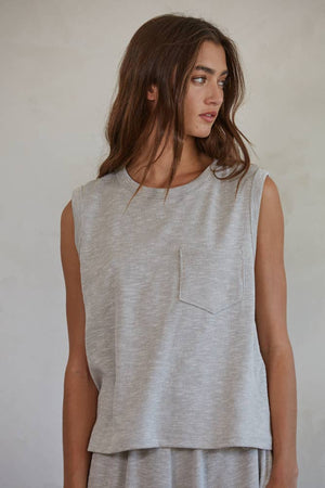 Ribbed Crew Neck Sleeveless Tank Top