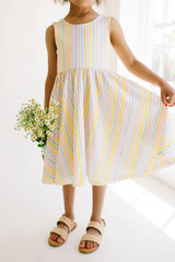 Tank Dress in Pastel Stripe- girls pocket twirl dress