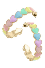 Valentine's Enamel Hearts Hoop Earrings in Pastel Multi