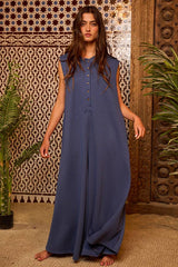 Wide Leg Solid Jumpsuit: INDIGO