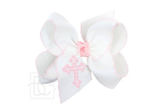 EMBROIDERED CROSS CROCHET EDGE BOWS