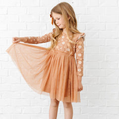 Ditsy Fall Floral Long Sleeve Tutu Dress - Girls Clothes: 6Y