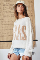 'TEXAS' Lettering Boatneck Soft Sweater