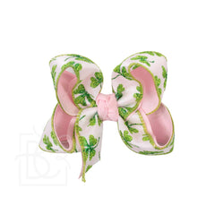 ST. PATRICK'S LIGHT PINK/GLITTER CLOVER HAIR BOW ON CLIP- 4.5" BOW ON ALLIGATOR CLIP